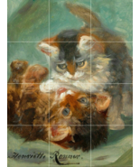 playful kittens cats fun animals antique painting ceramic tile mural bac... - $1,117.17 MXN+