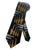 Mens Alto Saxophone Sax with Music Notes and Scores Necktie | Black | Neck Tie - £15.65 GBP