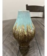 Small Artisan Studio Pottery Vase, Drip Glaze Aqua Blue Over Brown Cryst... - $29.69