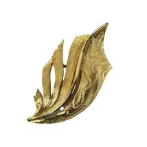 Vintage Brushed Gold Tone Leaf Feather Shaped Brooch Pin Signed JJ 2.5&quot; Jewelry - £15.90 GBP