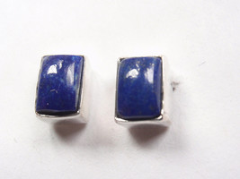 Very Small Lapis Lazuli Rectangle Stud Earrings 925 Sterling Silver - £9.34 GBP