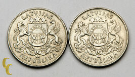 1925-1926 Latvia 2 Lati Silver Coin Lot of 2, KM# 8 - $118.94