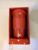 Valentine&#39;s Day Coffee Mug Red White Polka Dots Ceramic Travel Mug Silicone Lid - £12.17 GBP