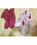 2 Pairs Big Girls Floral Pink and Maroon boot size 5 - $34.30 CAD