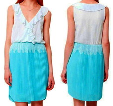 Anthropologie Ruffled Tides Dress 8 Medium Pleated Skirt Ruffled Openwork Bodice - £62.71 GBP