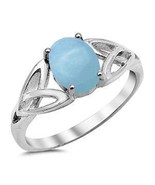 Sterling Silver Natural Larimar Oval Shaped Celtic Design Ring - €33,45 EUR