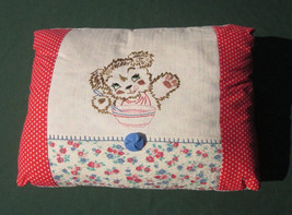 Quilted Crewel Handmade Nursery Pillow Country Cottage Vintage Cartoon Baby Bear - £37.34 GBP
