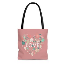 Love With Flowers In Heart Valentine&#39;s Day Behr Coral Rose AOP Tote Bag - £13.88 GBP+