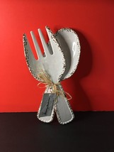 Tommy Bahama Melamine Rustic Crackle Party Serveware Big Salad Fork Spoon Set - £12.76 GBP