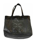 COACH Logo C Shoulder Tote Bag Perforated Pewter Black Patent Leather Me... - $38.61