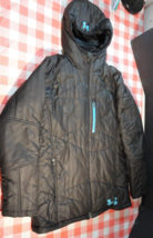 Under Armour Black &amp; Blue Fleece Lined Winter Weather Jacket Coat W/ Hood Small - £32.36 GBP