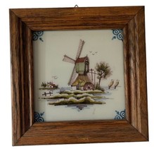 Vintage Framed Royal Delft Makkum Tichelaar Windmill Tile Hand Painted Windmill - £28.04 GBP