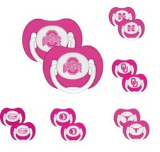 NCAA Pink Pacifiers Set of 2 with Solid Shield in Case -Select- Team Below - £7.43 GBP