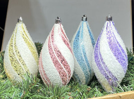 4 Sugar Coated Christmas Ornaments Shatter Proof Multicolor 7&quot; - £14.03 GBP