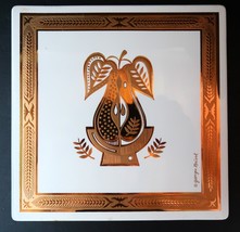 Vtg Mid-Century Modern MCM Georges Briard Golden Pear Trivet Metal Tile ... - $14.99