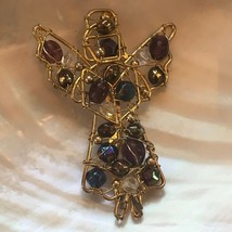 Estate Large Purple &amp; Blue Goldtone Wire Wrapped ANGEL Pin Brooch  – 2.75 x 1 an - £9.74 GBP