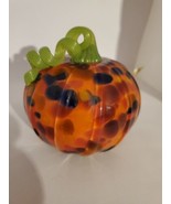 Art Glass Hand Blown Pumpkin Dark Orange Blk Brown Green Stem  4&quot; X 10&quot; ... - $60.93 CAD