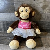 Build a Bear Monkey 18&quot; Plush Brown Smile Face Curly Tail 2023 BAB Pink ... - £12.50 GBP