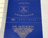 Matchbook Cover  MR Anthony  Restaurant Lounge  Tallahassee, FL. gmg  Un... - £9.73 GBP