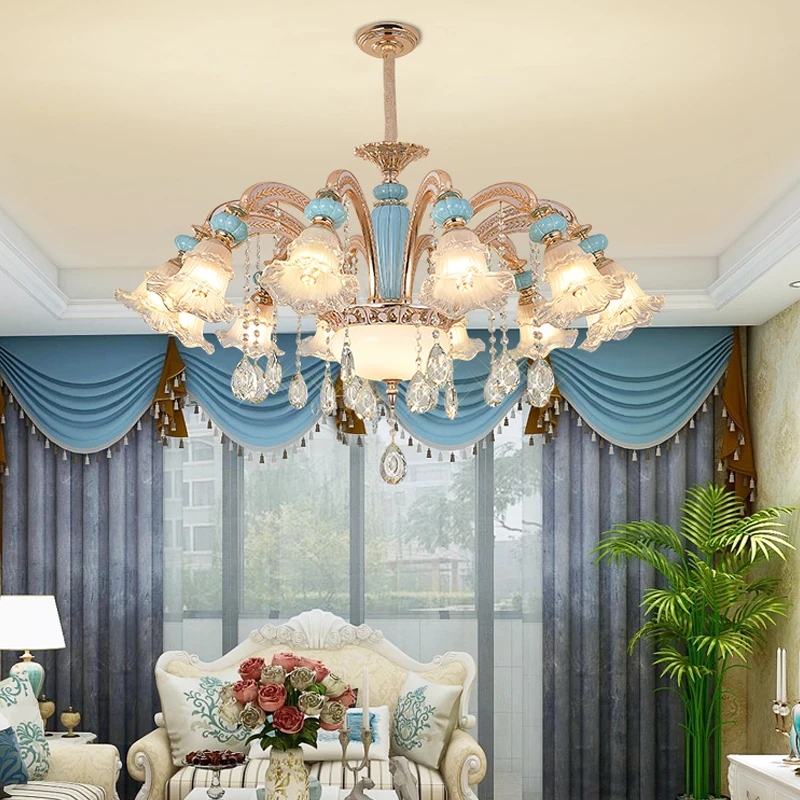  room villa garden atmospheric crystal chandelier glass flower lampshade decor lighting thumb200