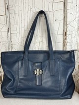 Tory Burch Meyer Tote Bag Navy Blue Leather Satchel Purse - £94.19 GBP