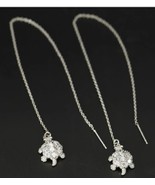 Sterling Silver - CZ Pave Turtle Threaded Chain Dangle Earrings - 3.5g - £25.69 GBP