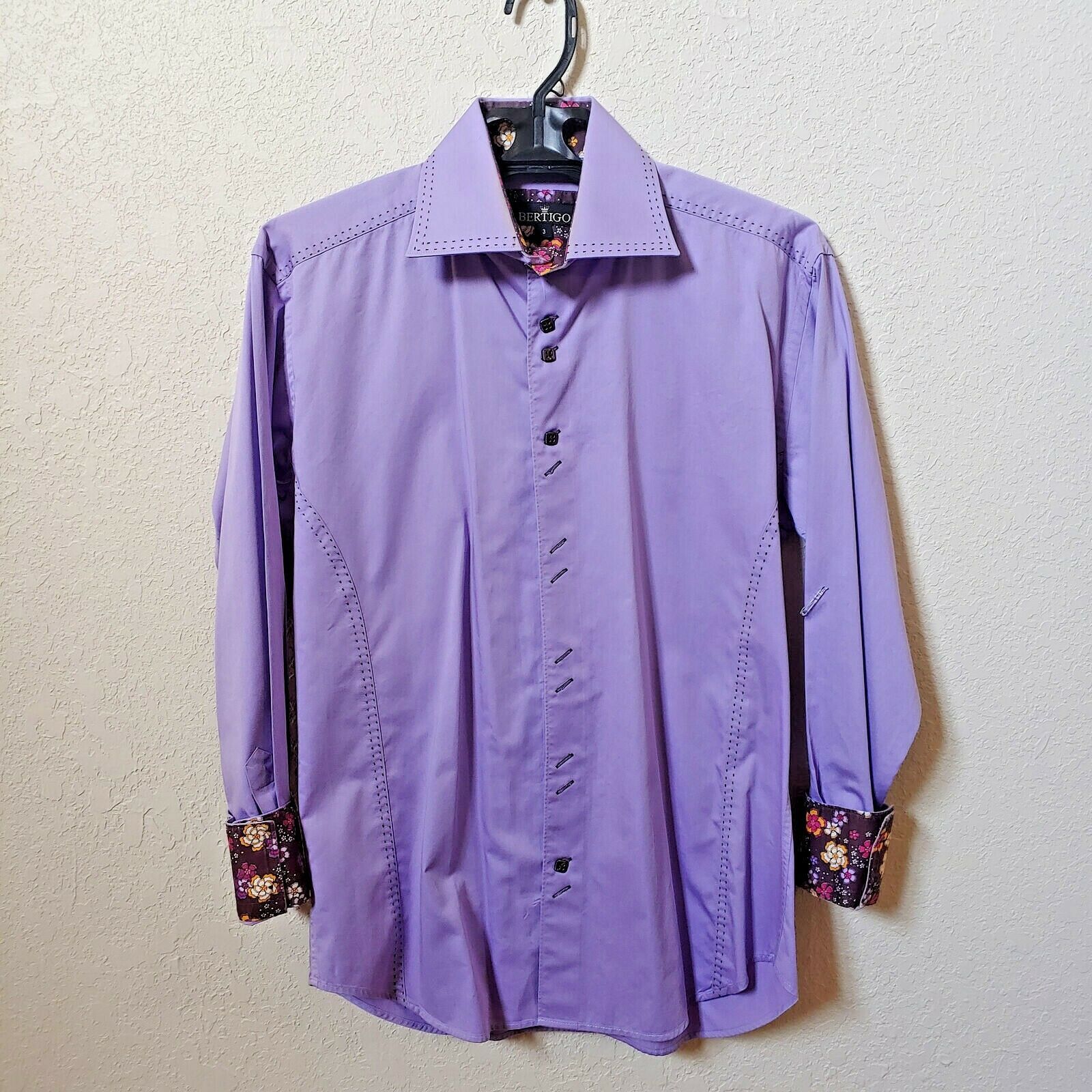 Bertigo | Men&#39;s Purple Long sleeve Button down Casual Shirt - $95.00