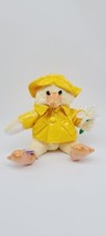Commomwealth 2002 6&quot; Soft Yellow Duck Plush Raincoat Hat Flower Butterfl... - £15.23 GBP