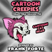 Cartoon Creepies Cartoon Cat Head 1.5&quot; Soft Enamel pin designed Frank Forte cute - £7.46 GBP