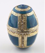 Gold-plated Enamel Hinged Egg Trinkey Box w/ Crystal Accents - $125.77