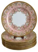 Antique Coalport England 8 Pink Dinner Plates with Raised Gilded Decoration - £780.97 GBP