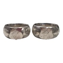 Antique Sterling Silver Hand Engraved &amp; Shield Napkin Rings Numbered Set Of 2 - £106.46 GBP