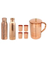 Handmade Copper Hammered Bottle Water Pitchers Jug 4 Drinking Tumbler Se... - £59.67 GBP