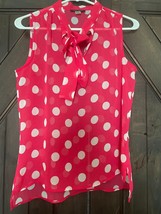 tommy hilfiger women&#39;s chiffon sleeveless blouse pink polka dot with bow-Small - £11.90 GBP