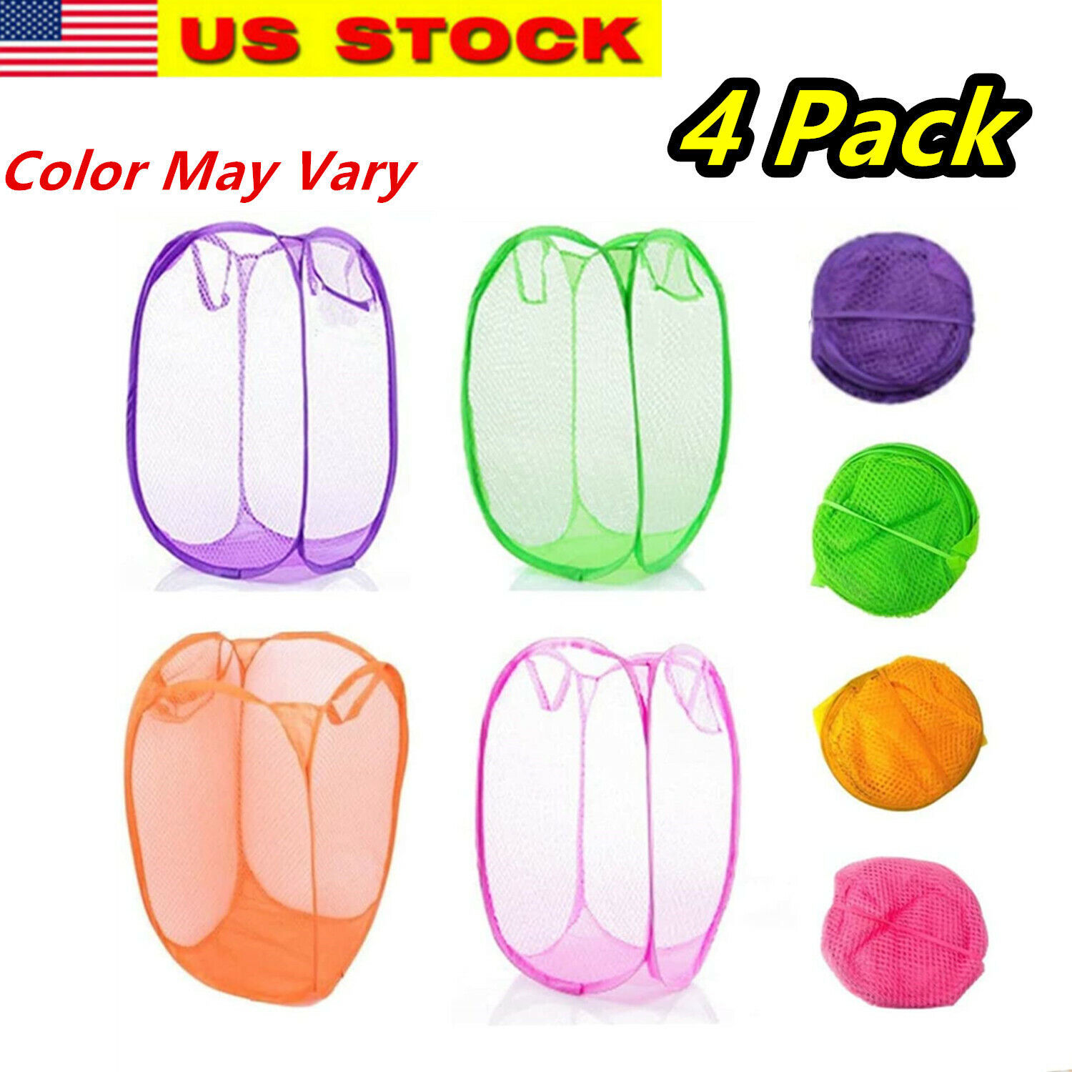 4x Big Pop Up Folable Laundry Basket Mesh Hamper Washing Clothes Bag Sto... - $15.83