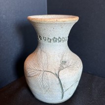 Handmade Clay Pottery Planter/Vase Inlaid Designed Leaves &amp; Branch, sign... - $14.46