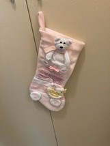 Baby 1st Christmas Stocking pink and white with Bear  And Chick - $9.50