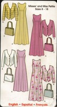 Misses Career Sleeveless Dress V Shaped Neckline Jacket Purse Sew Pattern 8-18 - £9.56 GBP