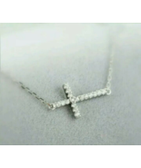 1.00 Ct Round Cut Diamond Sideways Cross Pendant Necklace 14K White Gold... - £87.77 GBP