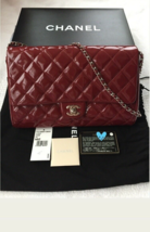 CHANEL Burgundy Flap Clutch/Shoulder Bag with Silver &amp; Leather Classic Chain - £2,997.58 GBP