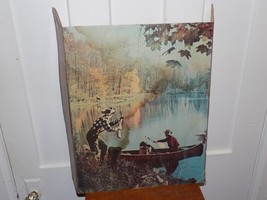 Vintage Hunting Scene in Canoe Cardboard Store Display - $44.55