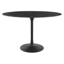 48” Black Oval Faux Marble Tulip Table w/ Pedestal Stem Base - £554.52 GBP