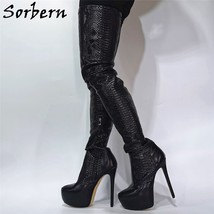 Sorbern Black Matt Snake Crotch Thigh High Female Boot Platform High Heel Long D - £227.17 GBP