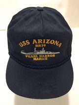 Vintage Uss Arizona BB-39 Pearl Harbor Hawaii Snap Back Hat Cap Usa Navy Ship - £30.20 GBP