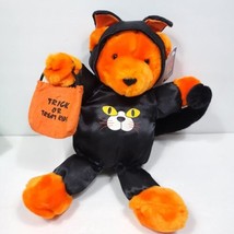 Halloween Orange Bear Black Cat Costume Plush Stuffed Animal 14&quot; Dan Dee - £23.73 GBP