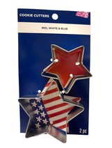 New Patriotic Red, White &amp; Blue USA Flag Star cookie cutters 2pc Metal Cutter - £3.71 GBP