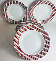 Home Set Of 4 Soup/Pasta Bowls Red Green Pink White Candy Cane Stripes 9... - $49.49