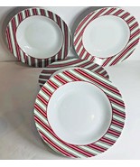 Home Set Of 4 Soup/Pasta Bowls Red Green Pink White Candy Cane Stripes 9... - £39.13 GBP