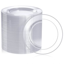 100 Count Clear Silver Plastic Plates 7 Inch, Disposable Heavy Duty Clear Plates - £41.75 GBP