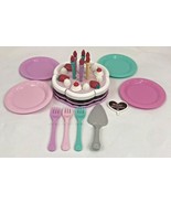 Plastic Birthday Cake Pretend Play Party Set Food Candles Plates Pink  Toy - $290.95 MXN
